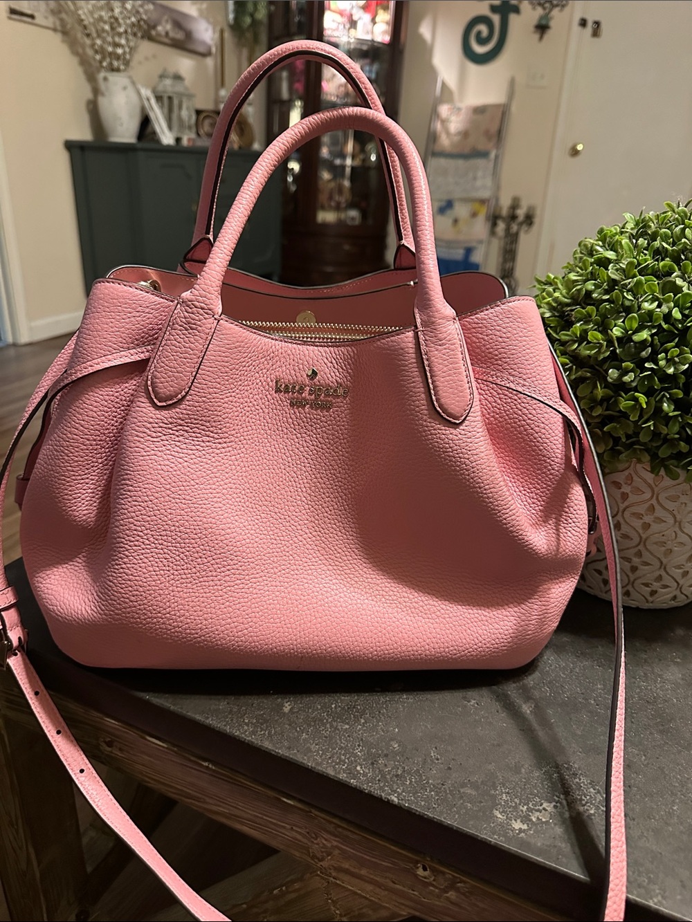 kate spade Pink Pebbled Leather Satchel with Detachable Strap